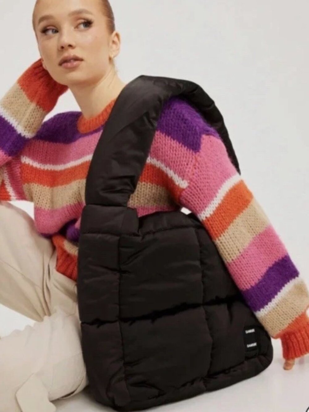 New SAMSOE Black Gabrielle Extra Large Puffer Bag XL
